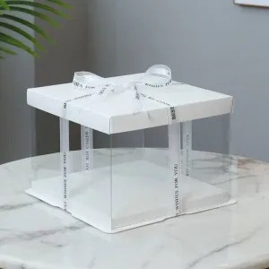 Square White Clear Tall Cake Box 17cm X 17cm x 12.5cm